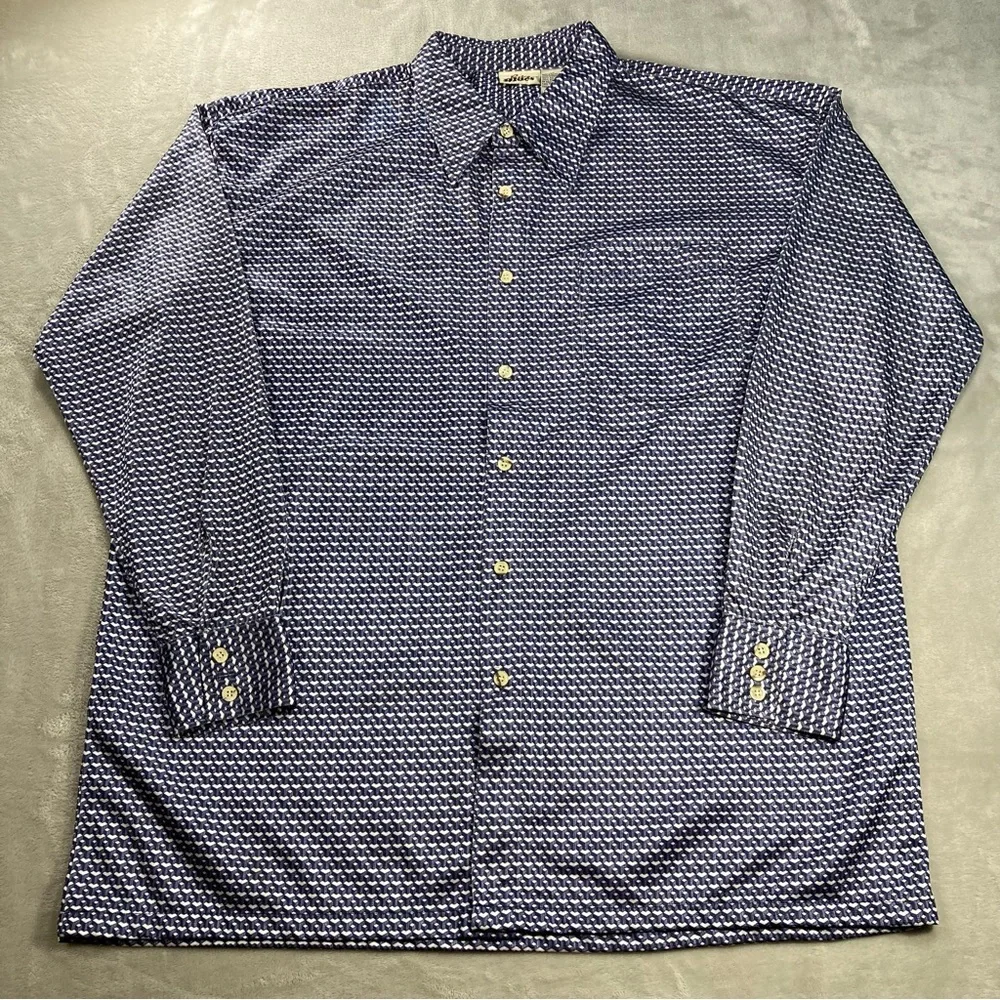 Retro Blues Western Cowboy Button Down Shirt Long Sleeve Men Sz XL Geometric - Picture 1 of 8